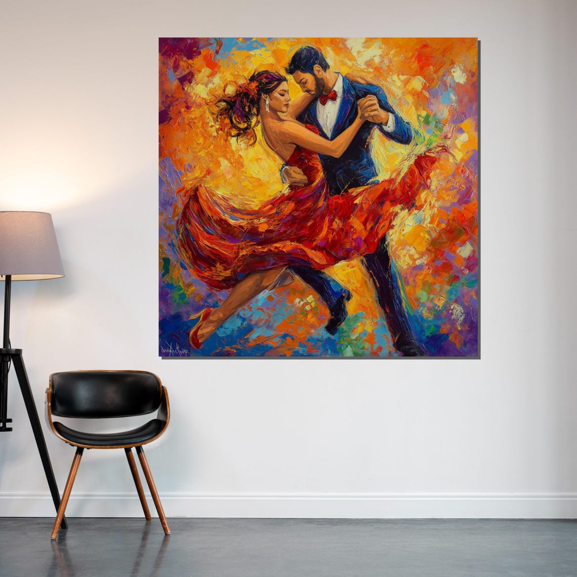 Tango Dancers in Fiery Orange Colorful Impressionist Art Poster - Image 2