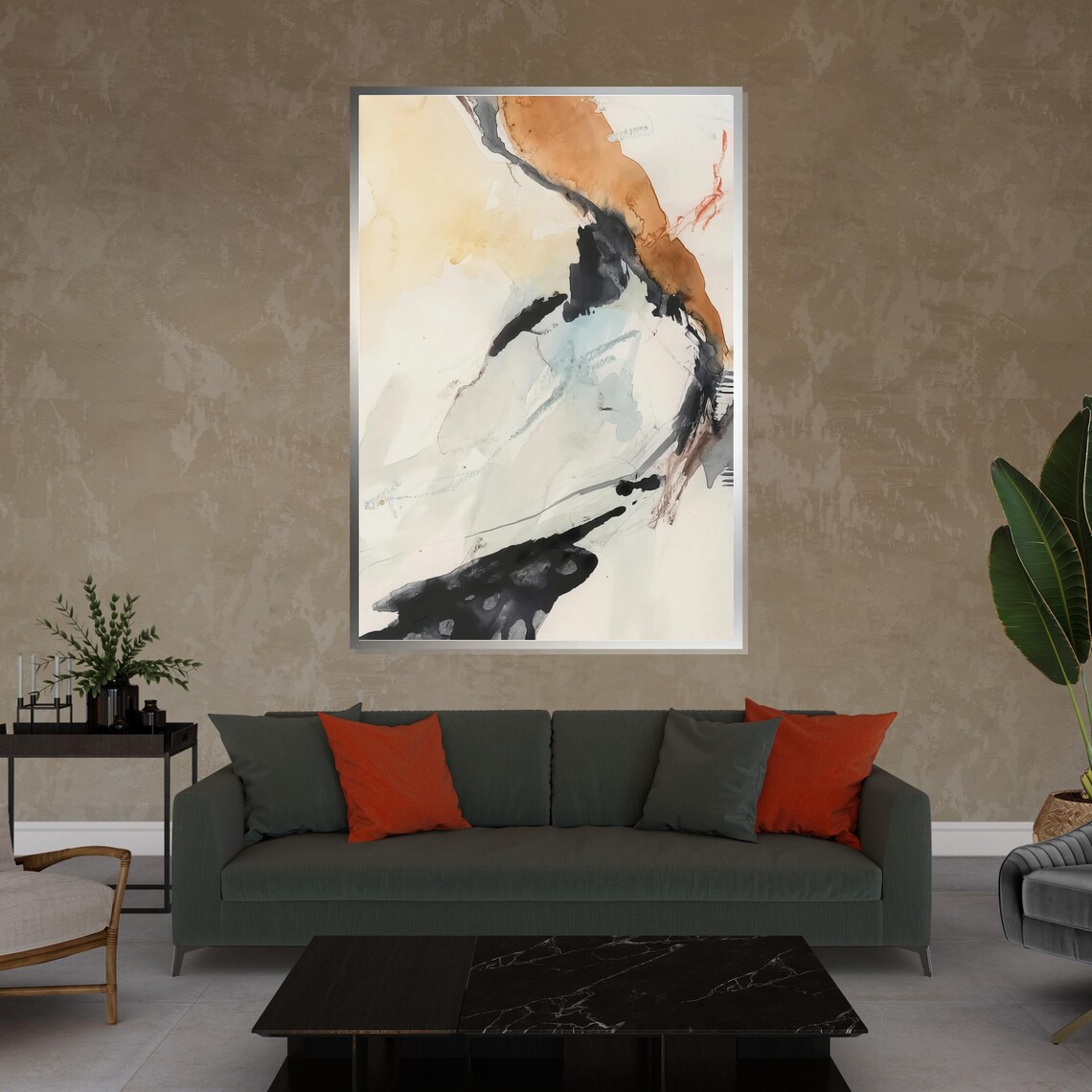 Flowing Rust Black Ink Modern Abstract Earth Tone Art Poster - Image 4