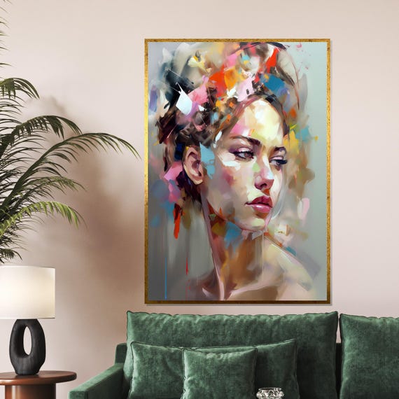 Colorful Woman Portrait Abstract Art Modern Wall Decor Artistic Design Inspirational Ready To Hang Home Decoration