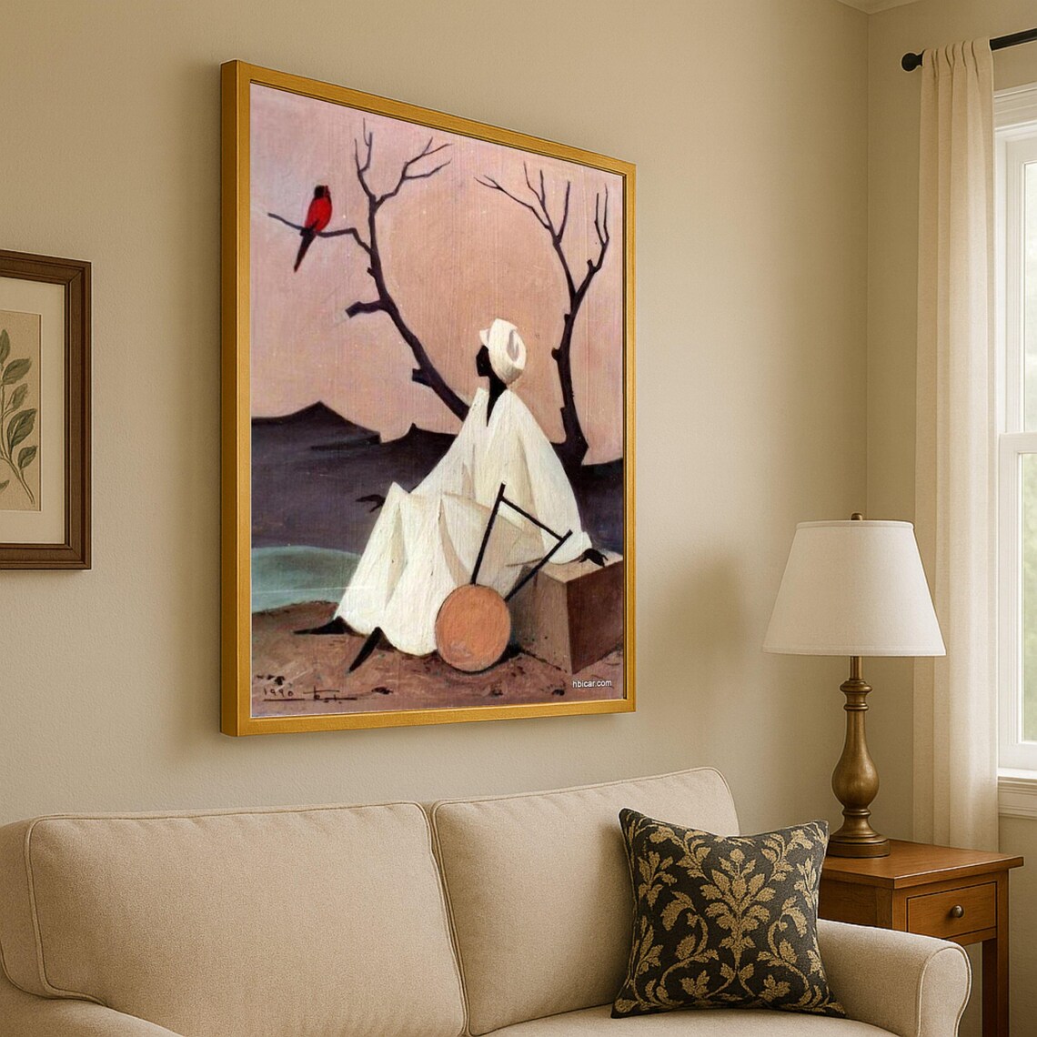 African Woman In White Veil Drum Minimalist Folk Style Art Print
