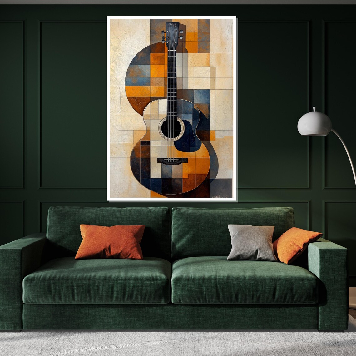 Geometric Mosaic Acoustic Guitar Warm Retro Tones Music Art Poster - Image 3