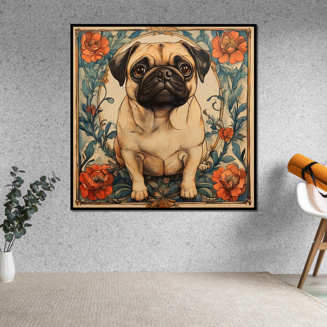 Pug Puppy In Art Nouveau Floral Frame Adorable Dog Portrait Poster - Image 5