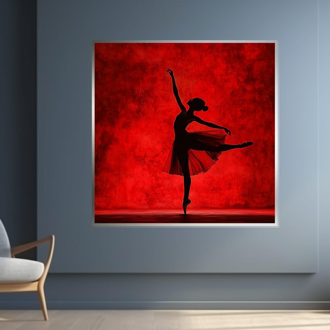 Ballerina Black Silhouette Bold Red Textured Backdrop Poster - Image 4