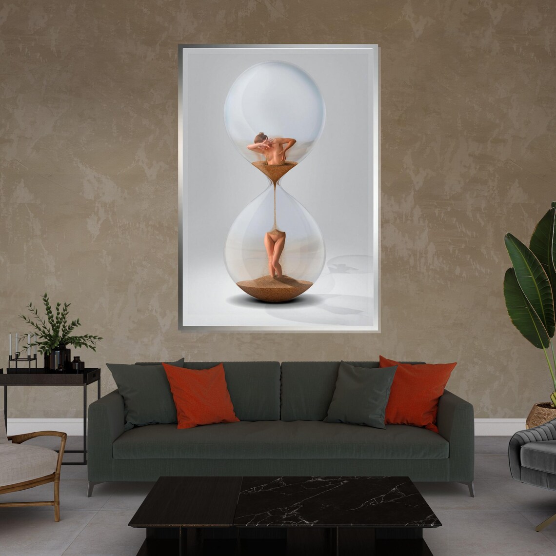 Surreal Hourglass Human Figure Dissolving into Sand Time Art Poster - Image 4