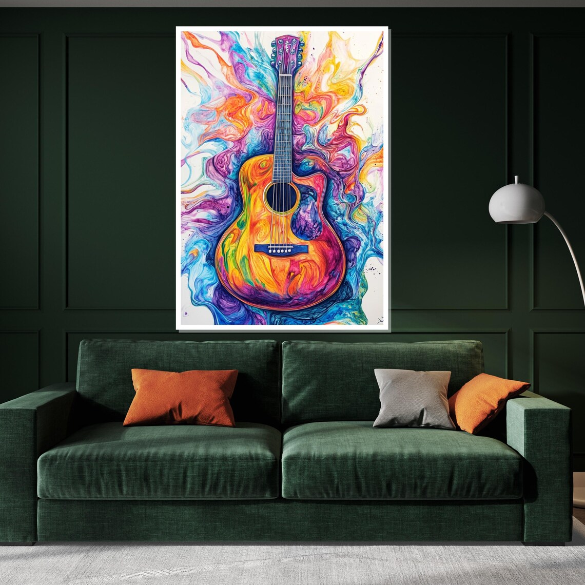 Vibrant Rainbow Acoustic Guitar Swirling Colorful Music Art Poster - Image 3
