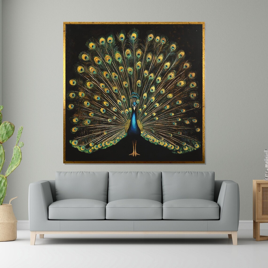 Majestic Peacock Full Feather Fan Elegant Bird Decorative Poster