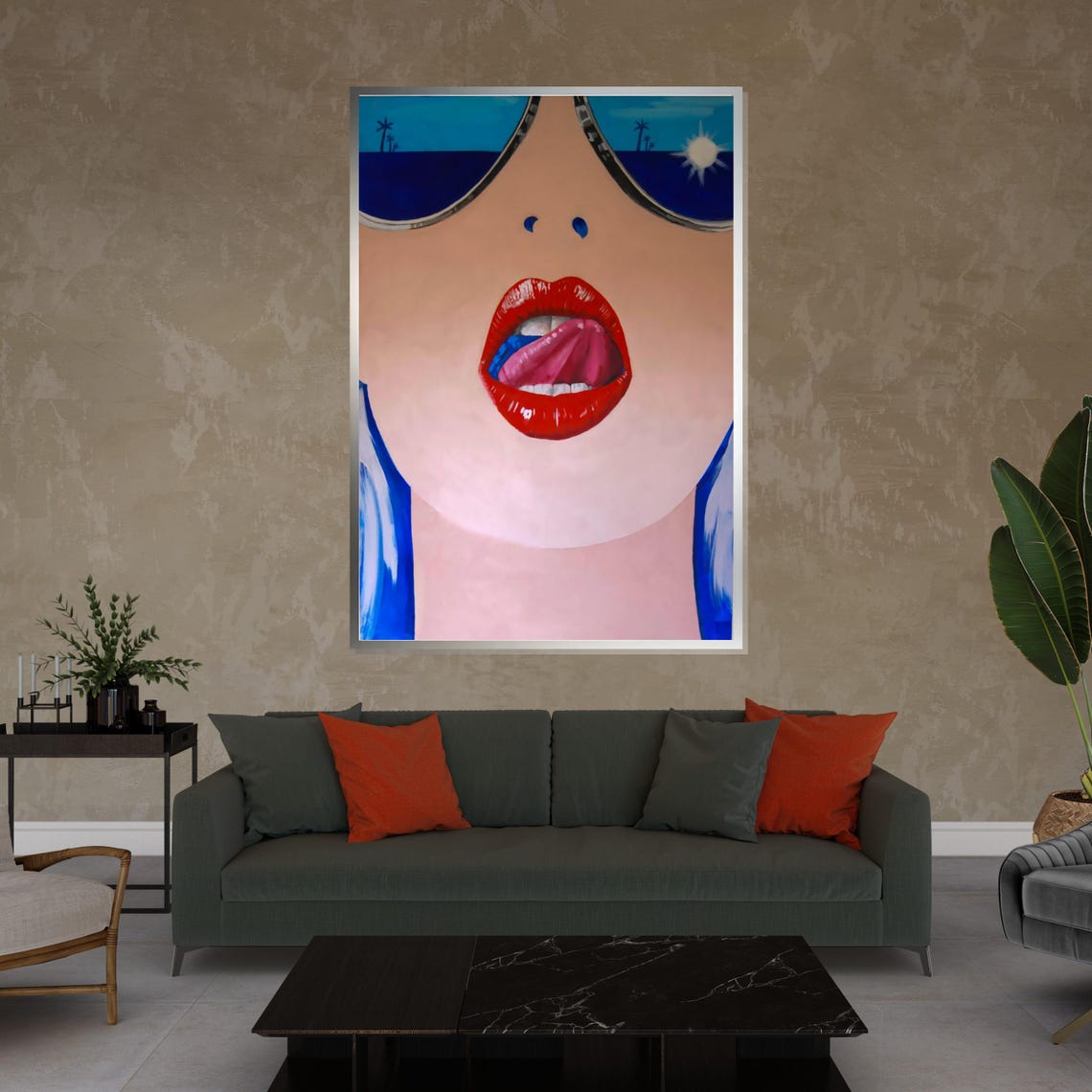 Bold Pop Art Red Lips With Beach Sunglasses Reflection Style Poster - Image 4