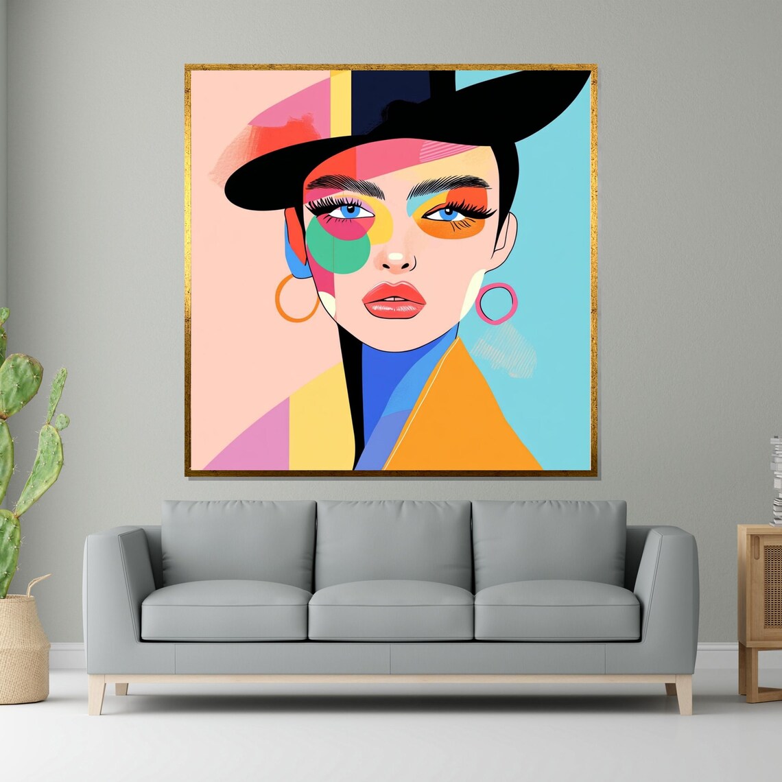 Colorful Geometric Woman Face Bold Modern Pop Art Portrait Poster
