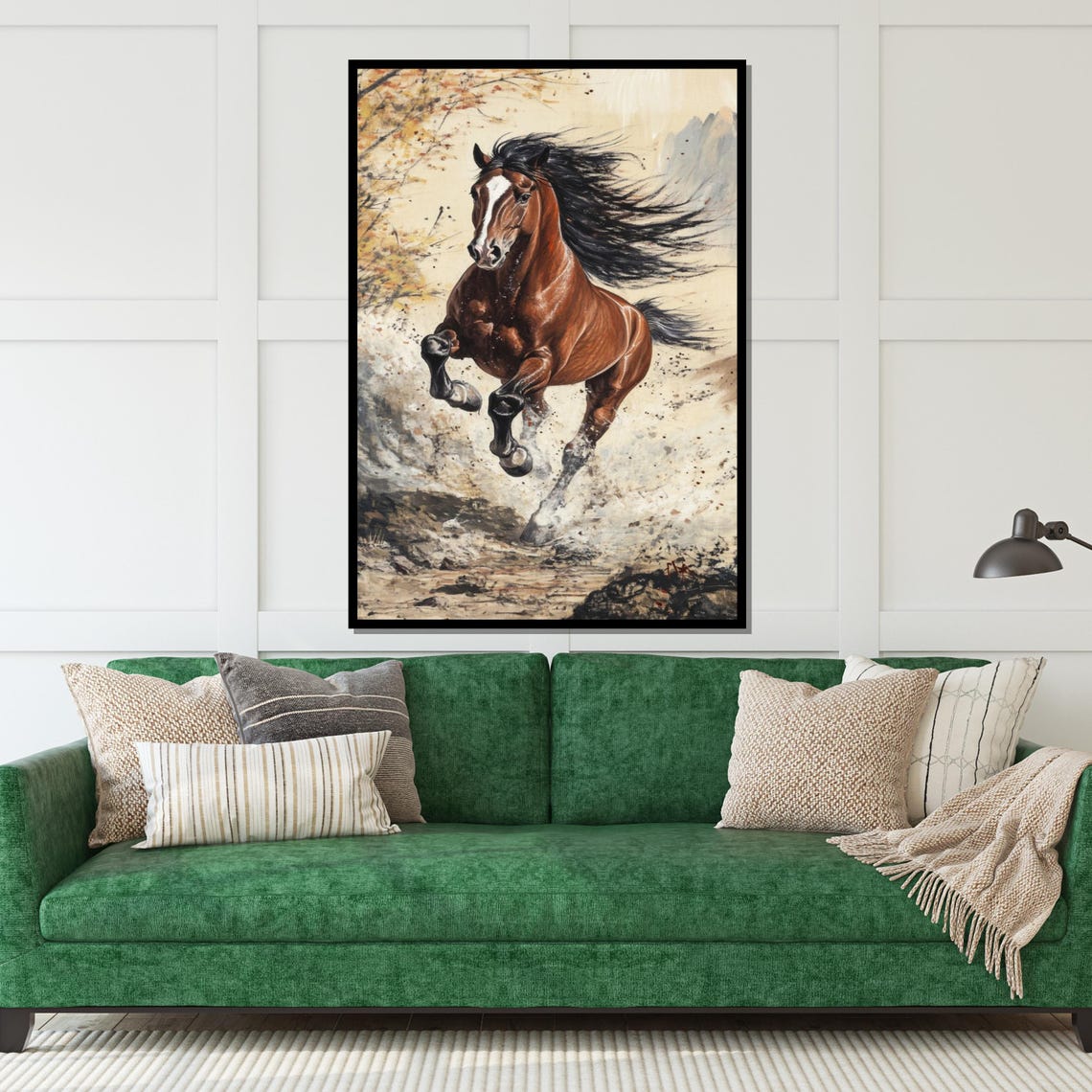Brown Horse Galloping Autumn Trees Splash Dynamic Equine Art Poster - Image 5