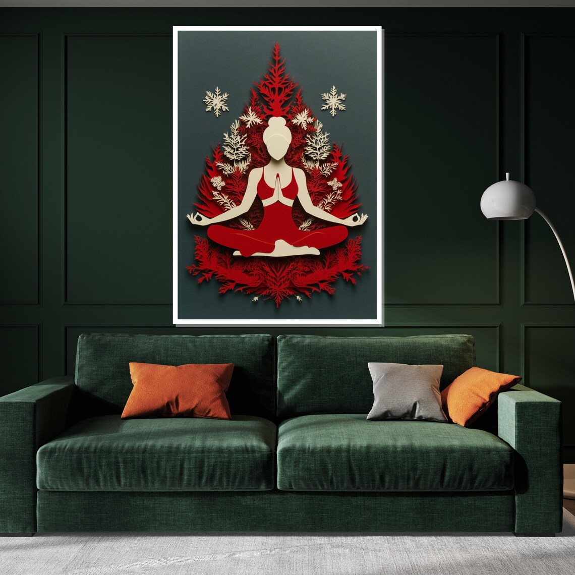Red Meditating Woman Silhouette Paper Cut Style Yoga Art Poster - Image 3
