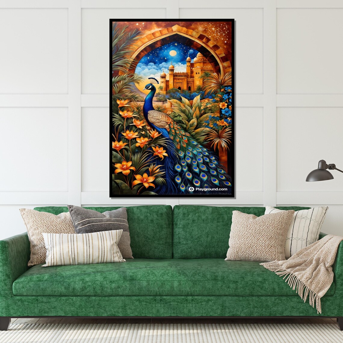 Peacock Palace Arch Night Orange Flowers Exotic Bird Art Poster - Image 5