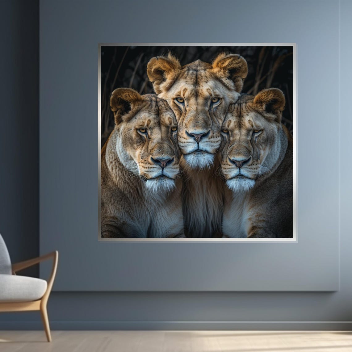 Three Lionesses Huddled Together Close Wildlife Portrait Art Poster - Image 4