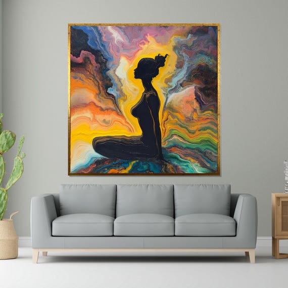Abstract Silhouette Cosmic Colors Wall Art Meditative Woman Poster Wall Art Design Ready To Hang Decoration