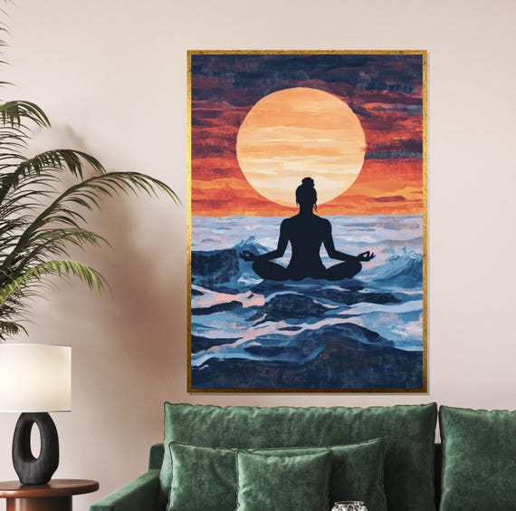 Serene Sunset Meditation Yoga Wall Art Meditative Zen Poster Tranquil Wall Art Design Ready To Hang Peaceful Dcor