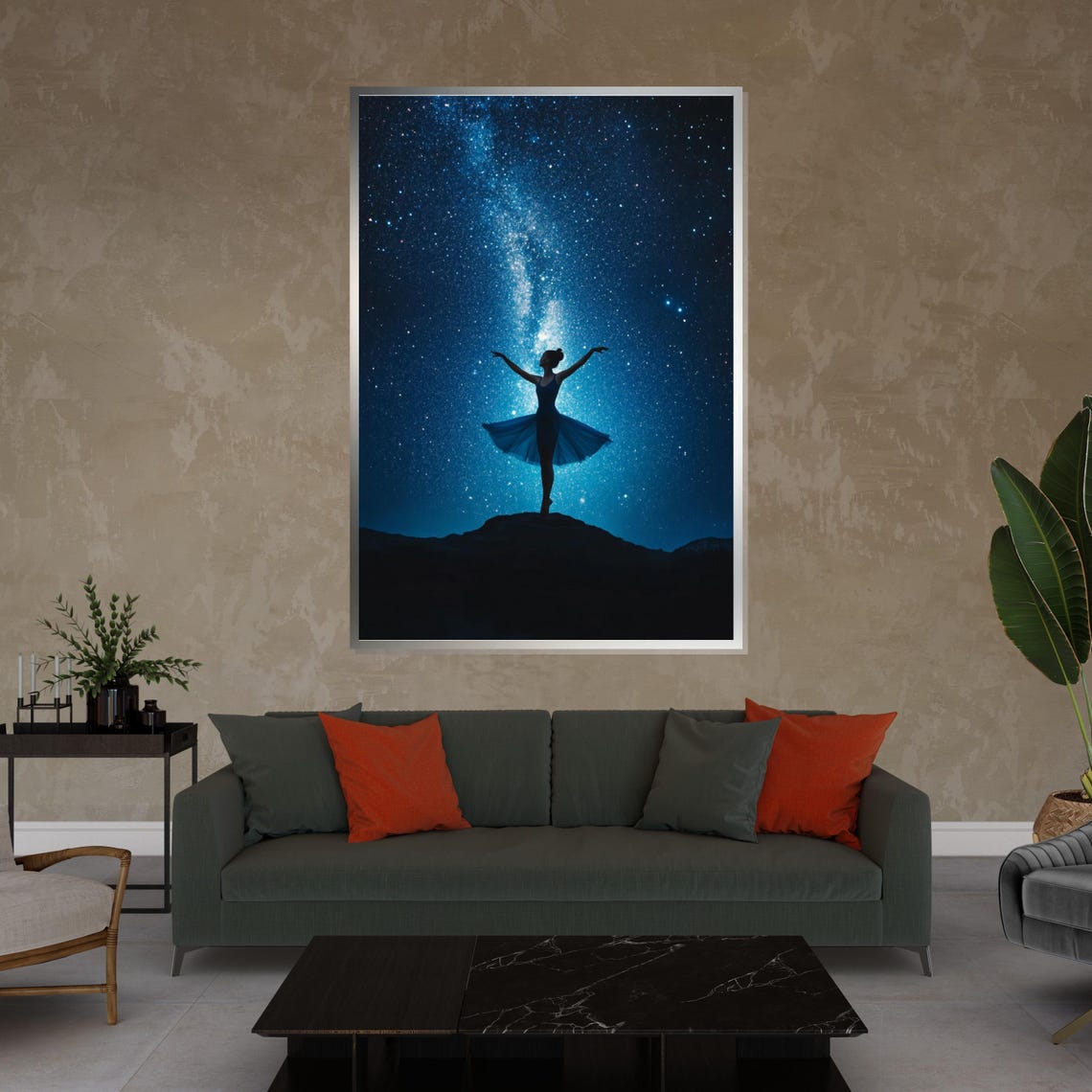 Ballerina Silhouette Dancing Under the Milky Way Night Sky Poster - Image 4