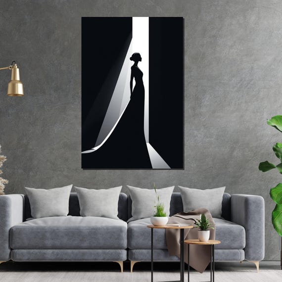 Elegant Silhouette Black White Wall Art Graceful Woman Poster Modern Design Ready To Hang Decoration