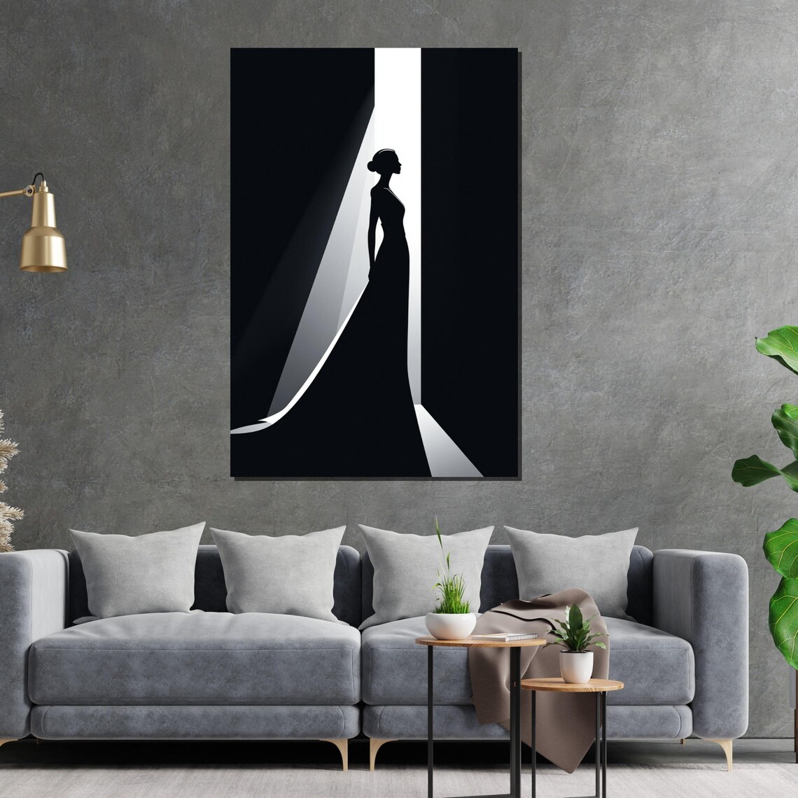 Graceful Silhouette Woman In Gown Standing In Doorway Of Light Poster