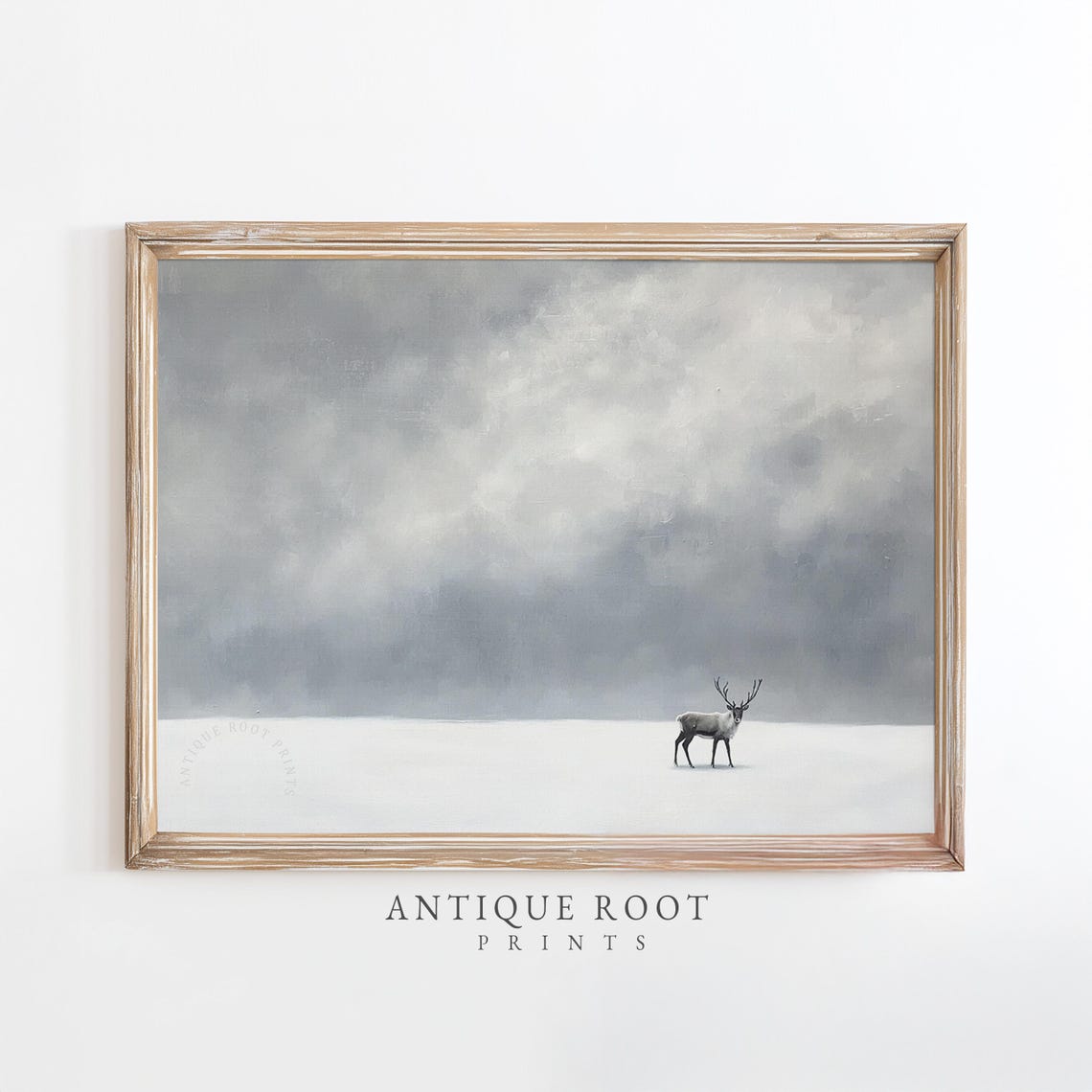Lone Reindeer In Vast Snowy Field Moody Minimalist Winter Poster