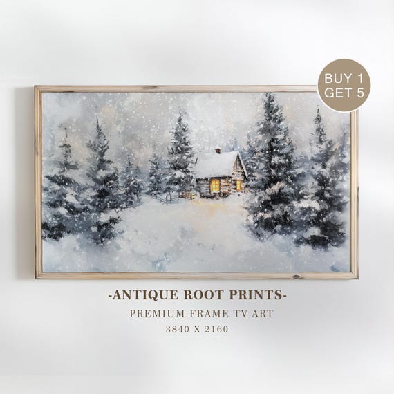 Cozy Rustic Cabin In Snowy Forest Samsung Frame Tv Art Serene Winter Impressionist Painting For 47