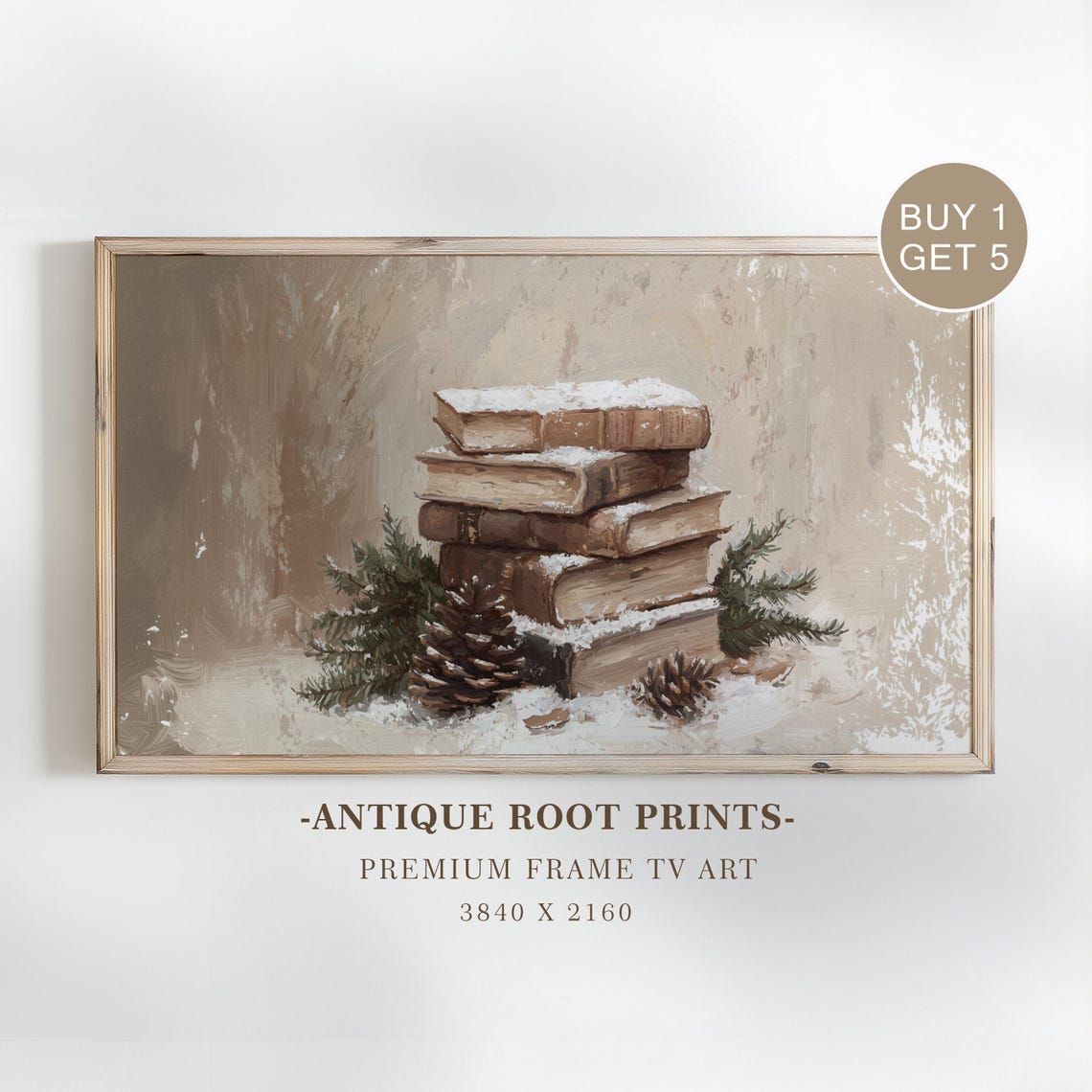 Vintage Snowy Books Pinecones Winter Library Cozy Holiday Poster