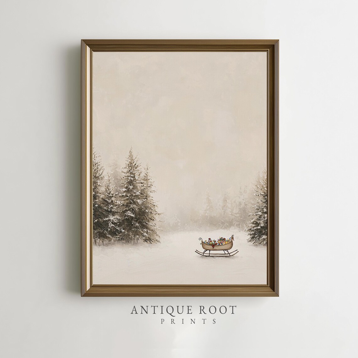 Vintage Sleigh With Gifts in a Snowy Field Winter Wonderland Wall Art