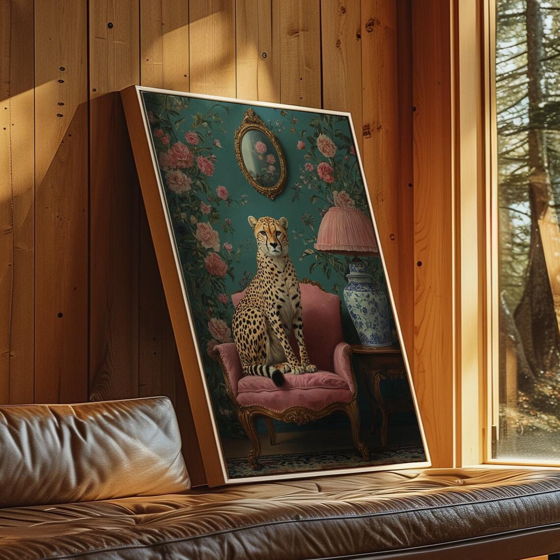 Elegant Cheetah On Pink Chair, Vintage Inspired Floral Room - Image 7