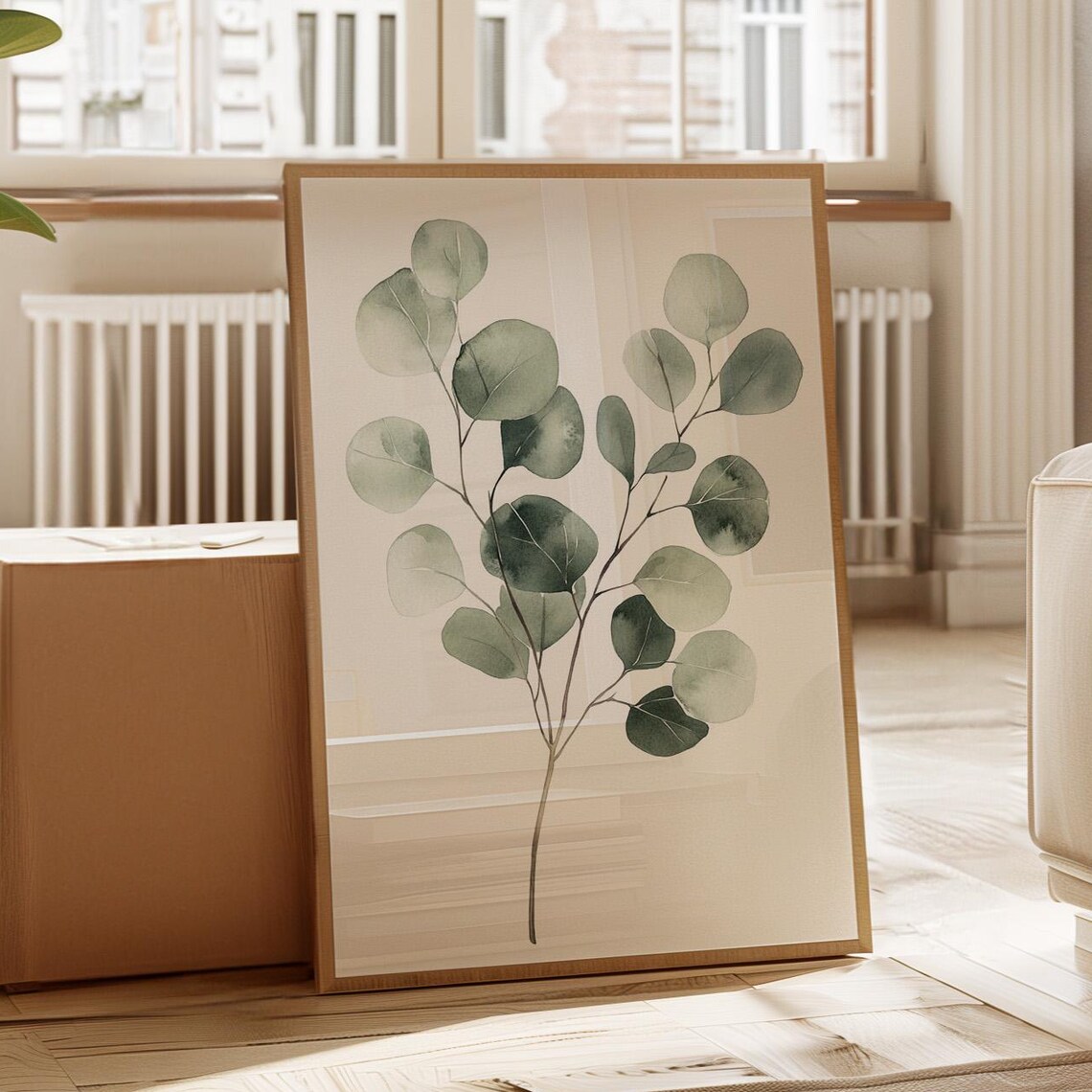 Watercolor Eucalyptus Branch, Minimalist Botanical Art Print