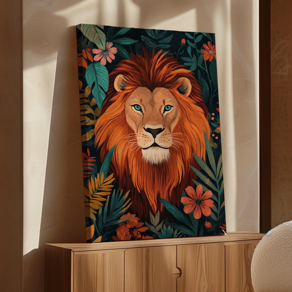 Bold Lion Portrait Jungle Floral Colorful Majestic Animal Poster