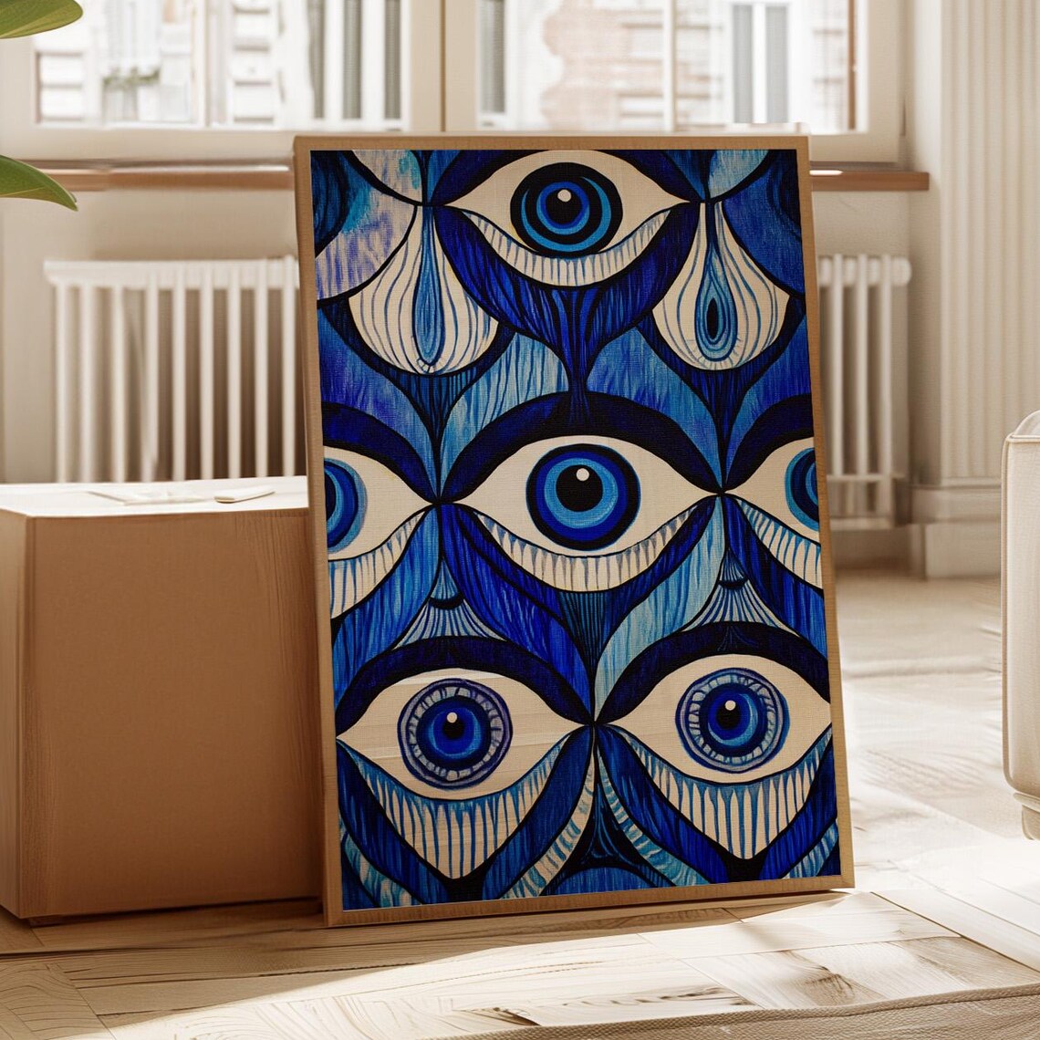 Deep Blue Evil Eye Ornamental Protection Symbol Boho Art Poster