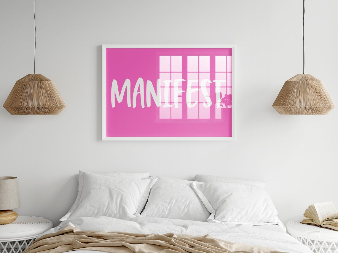 Manifest White Script On Hot Pink Bold Minimalist Motivational Wall Poster - Image 2