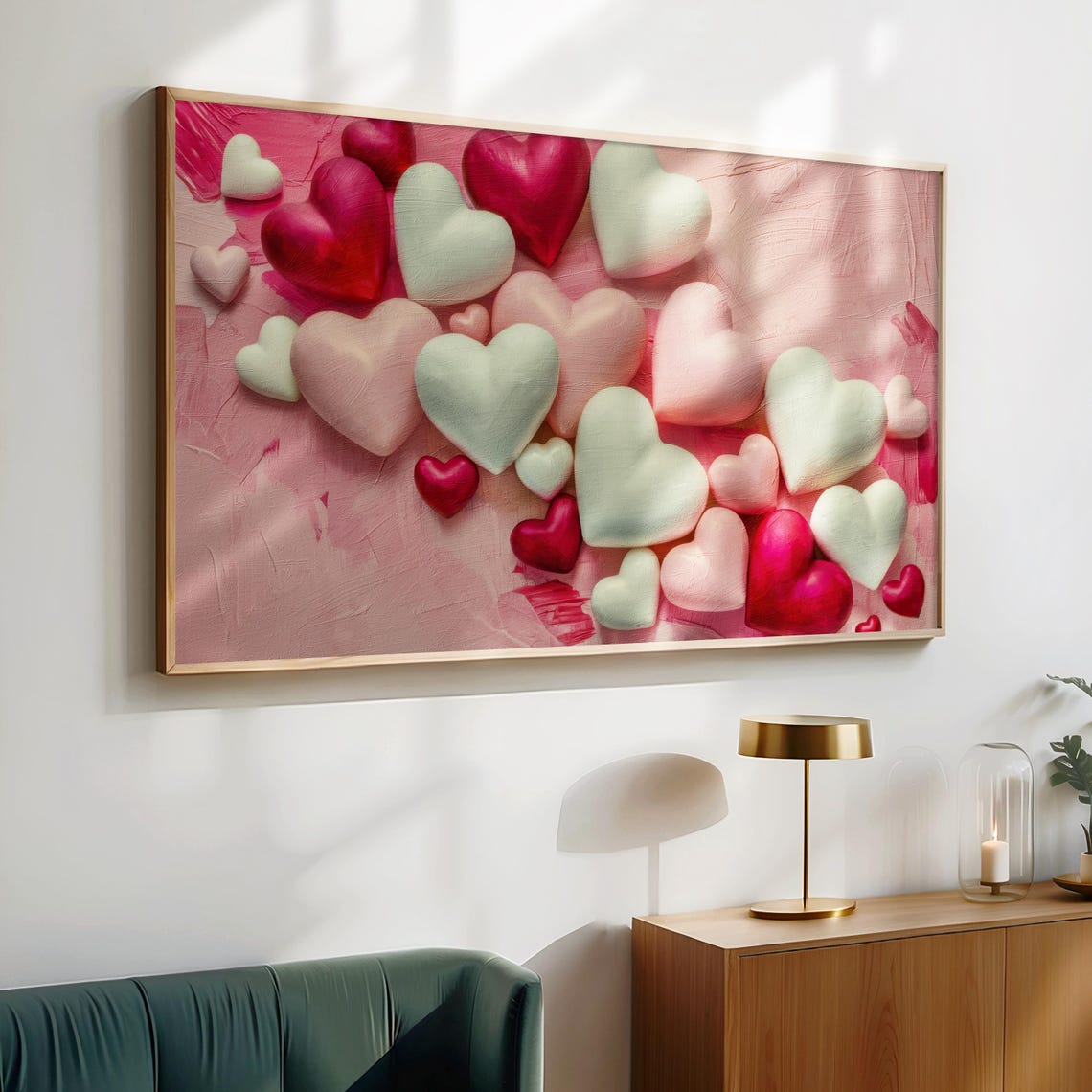 Red Pink White 3D Hearts Pink Background Valentine Love Poster - Image 2