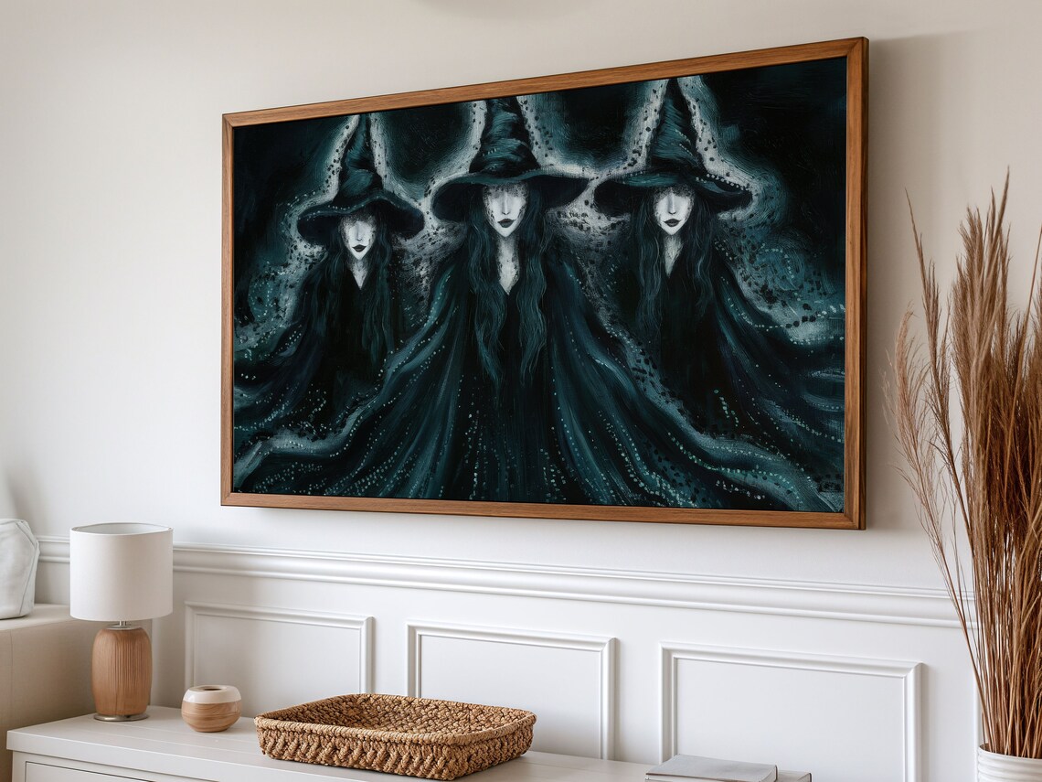 Three Dark Witches Coven Painting Spooky Gothic Halloween Moody Wall Poster - Image 3