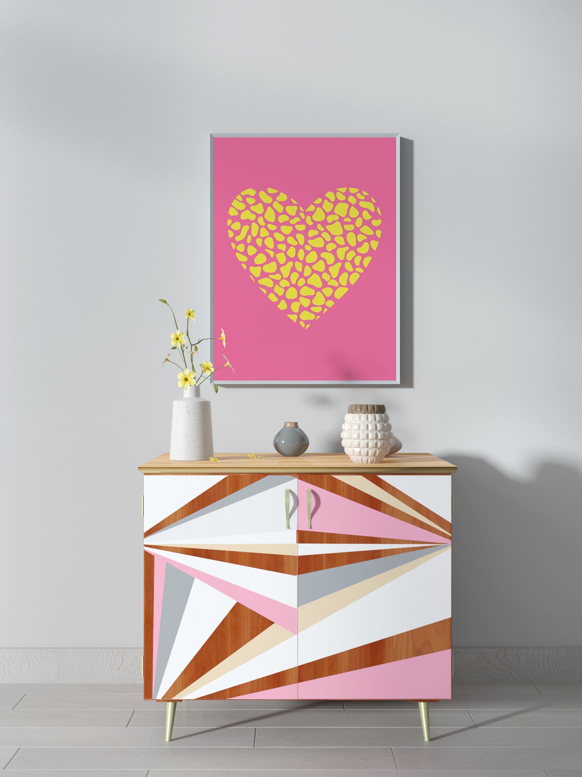 Yellow Leopard Heart Pink Preppy Girly Trendy Wall Art Poster Print - Image 3