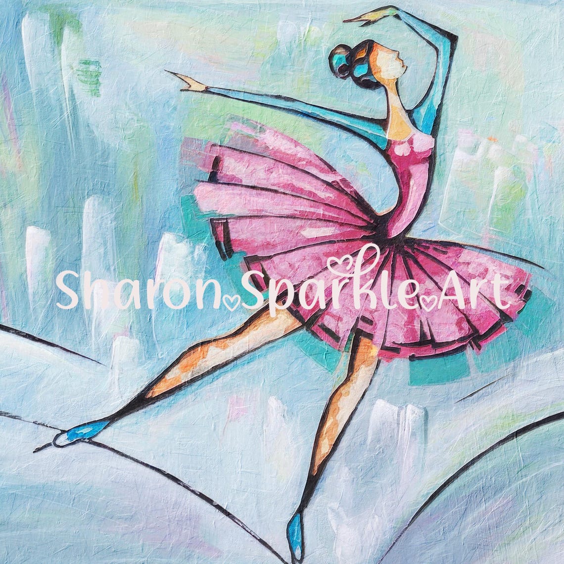 Whimsical Winter Ballerina Pink Tutu Pastel Ballet Dancer Art Print - Image 4