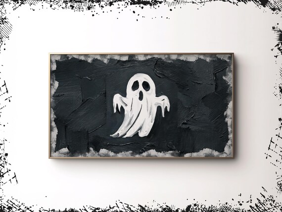 Halloween Frame Tv Art Ghost Black White Textured Moody Fall Tv Minimalist Neutral Halloween Decor Cute Spooky Smart Tv Screen 4k
