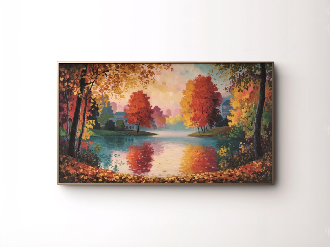 Autumn Rustic Fall Landscape Painting, Thanksgiving Decor - Image 2