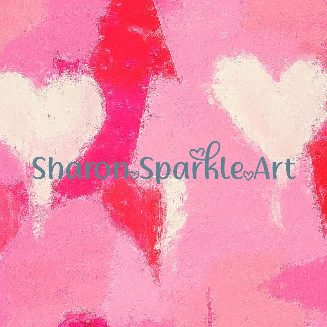 Colorful Pink Abstract Textured Hearts Valentine Romantic Art Poster - Image 4