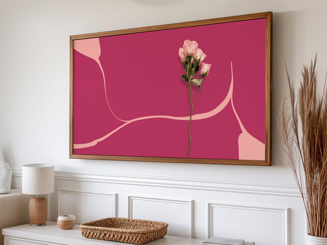 Pink Rose Minimalist Abstract Magenta Background Floral Poster - Image 4