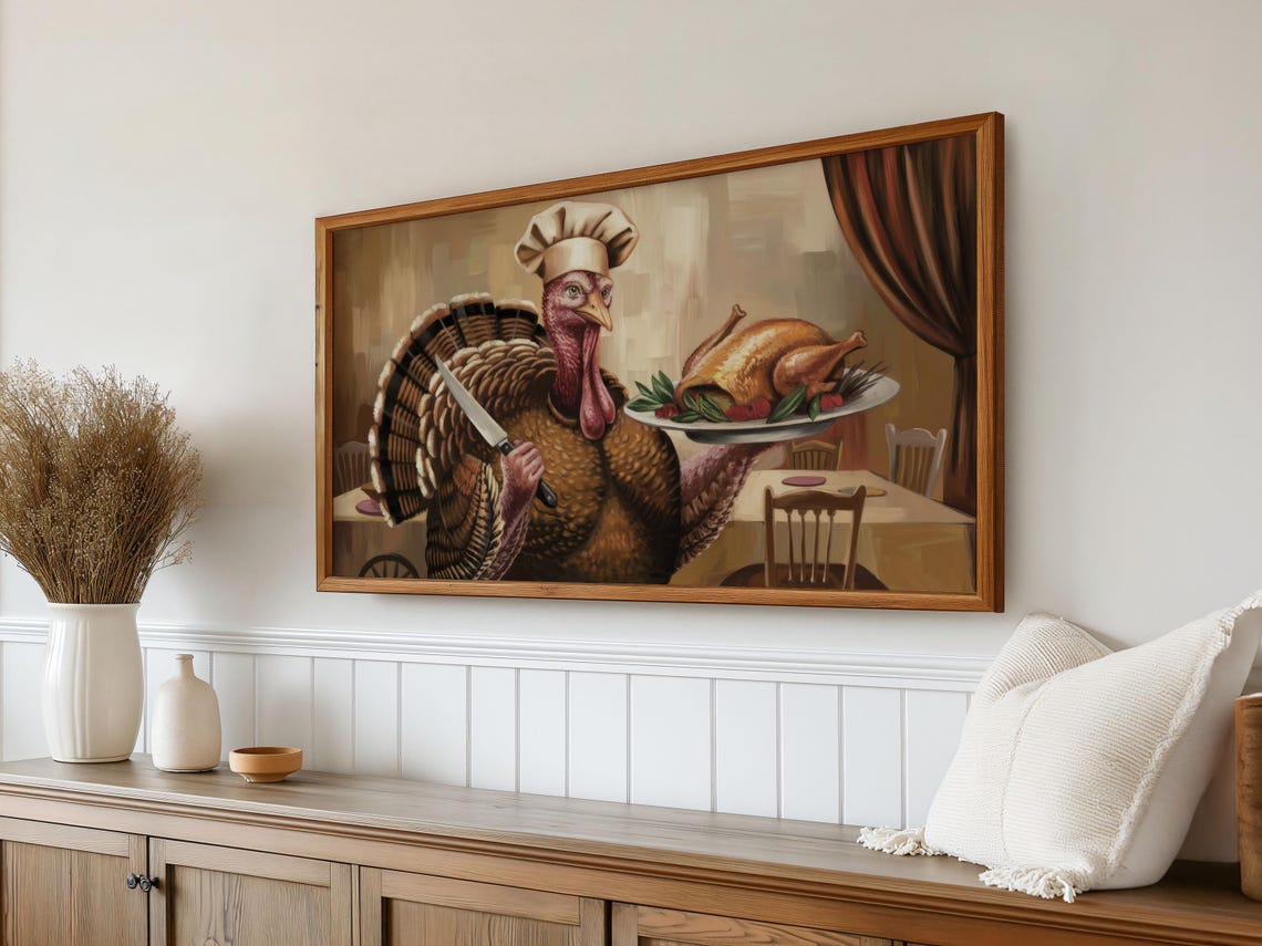 Thanksgiving Turkey Chef Holding Roasted Dinner Humorous Art Poster - Image 4