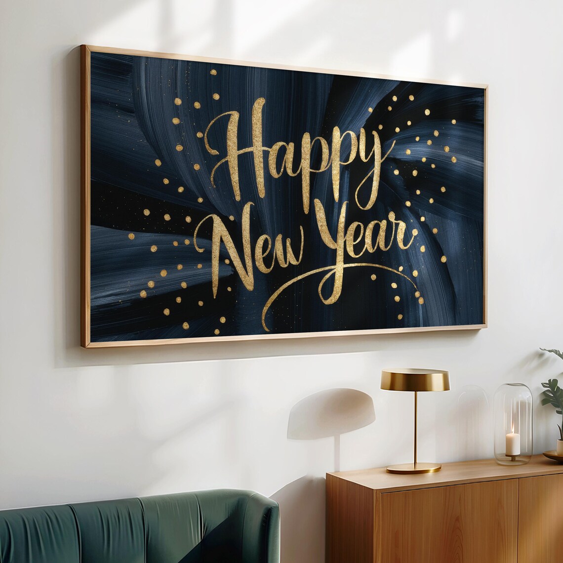 Happy New Year Black Gold Confetti Holiday Party Celebration Art Print - Image 2