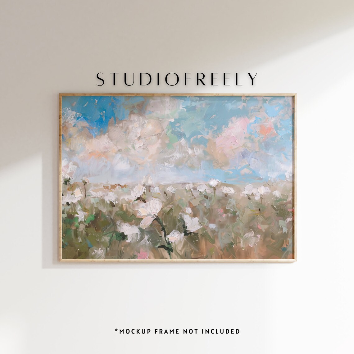 White Poppy Field Impressionist Oil Painting Poster in Soft Pastel Tones