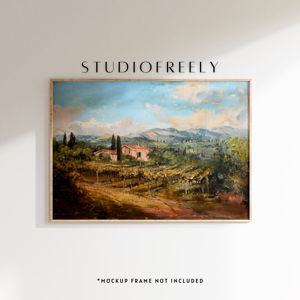 Vintage Tuscan Vineyard Oil Painting Italian Villa Hills Landscape Poster