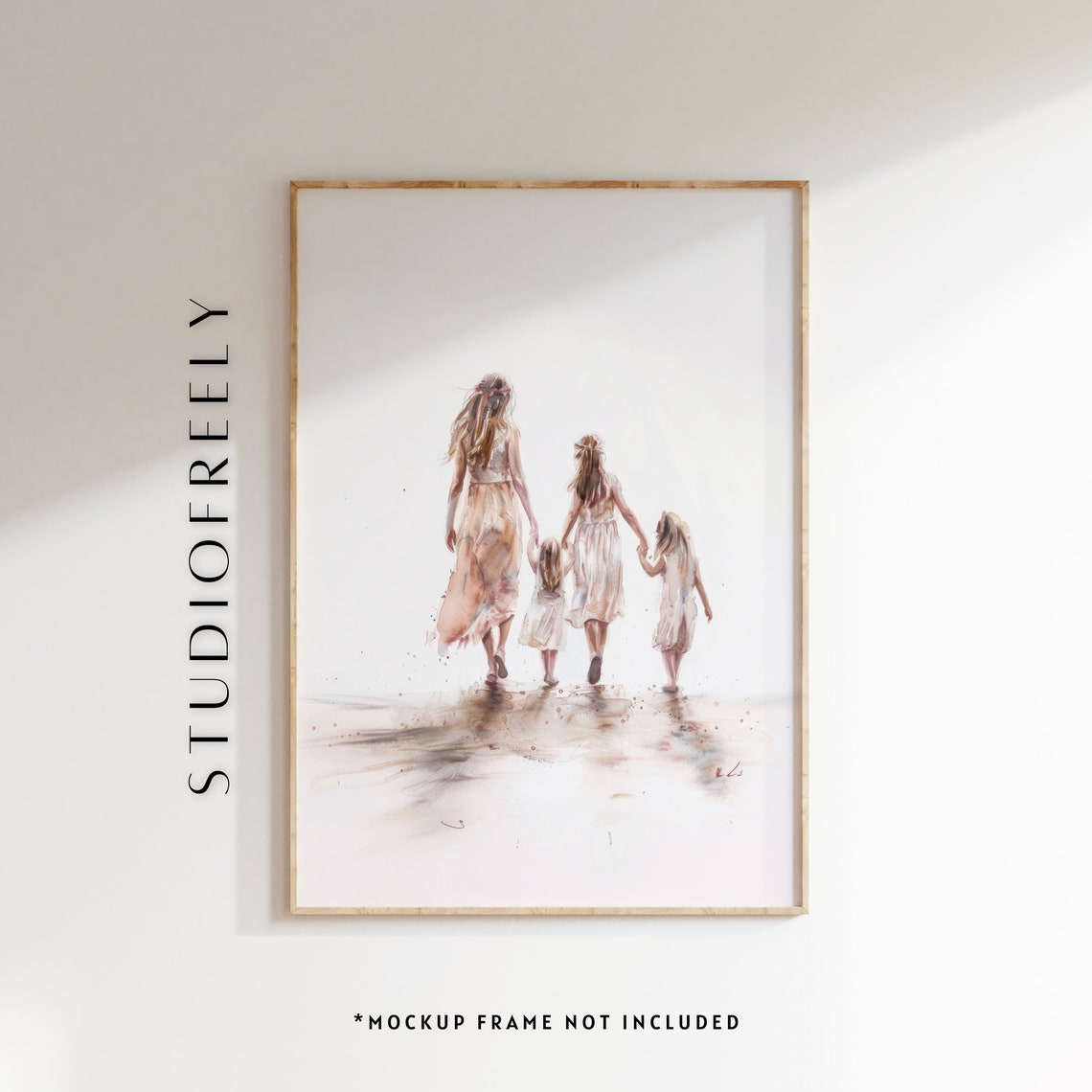 Watercolor Sisters Portrait Beige Pastel Art Print File