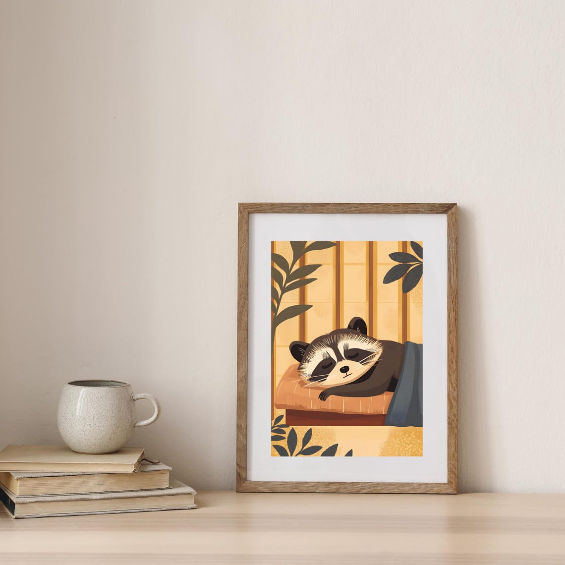 Sleeping Raccoon Napping On A Cushion In Warm Autumn Tones Poster - Image 7