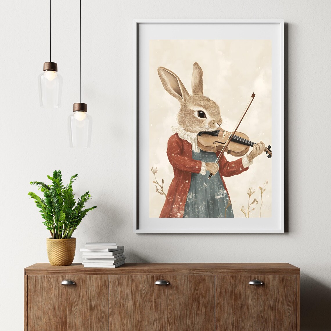 Elegant Rabbit Violinist in a Red Coat Playing Violin Vintage Style Poster - Image 5