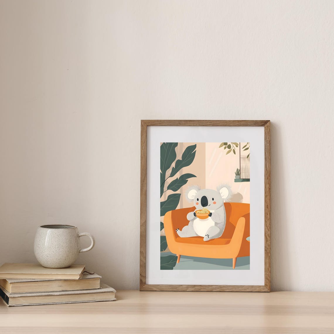 Cute Koala Eating Noodles Orange Couch Cozy Nursery Art Poster - Image 7