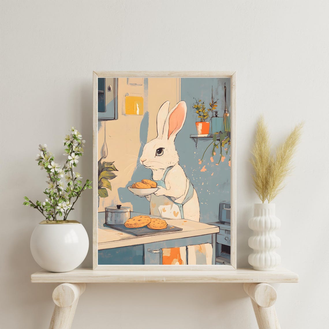Cute Rabbit Baking Cookies In A Cozy Kitchen Bunny Illustration Poster - Image 3