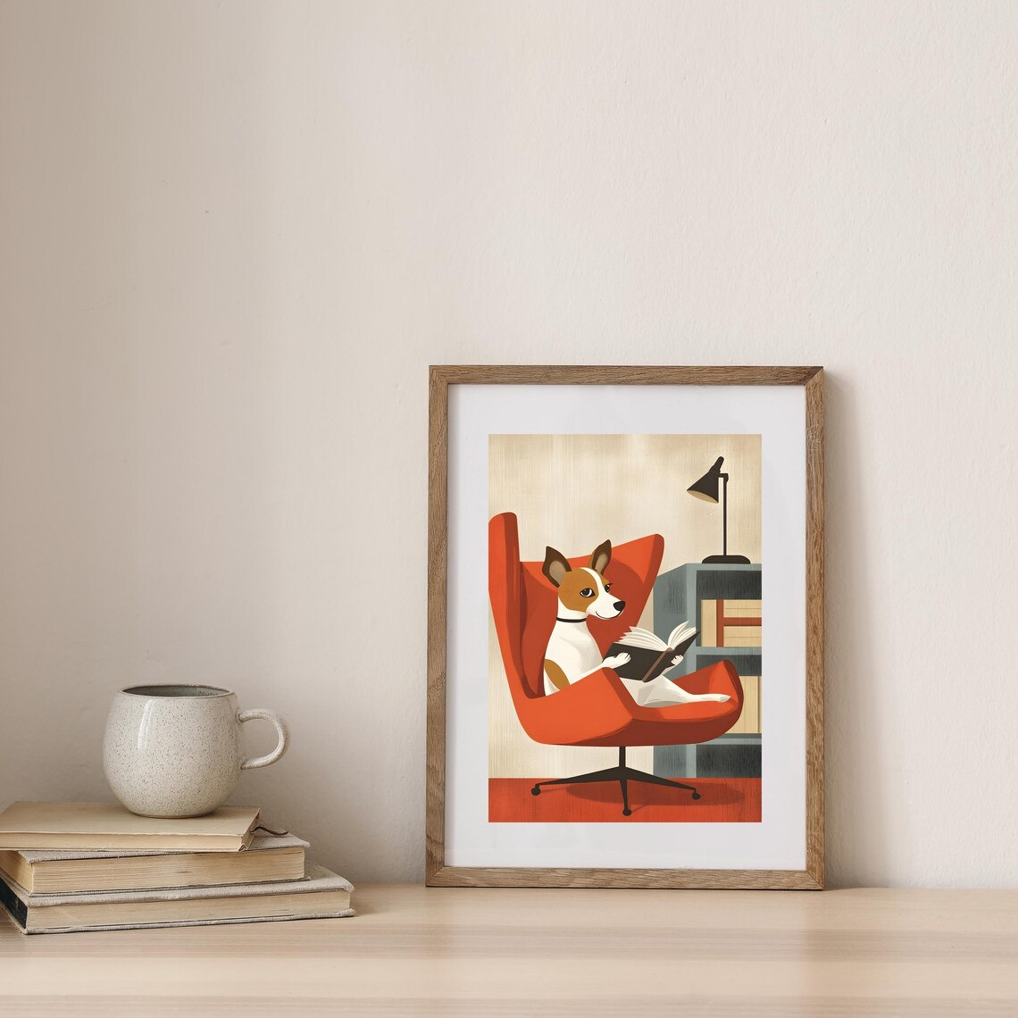 Jack Russell Dog Reading A Book In A Red Armchair Mid Century Poster - Image 7