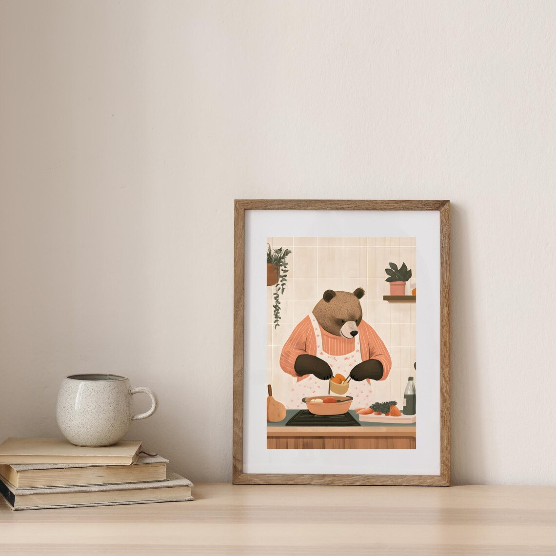 Cozy Bear Chef Cooking at the Stove Wearing a Floral Kitchen Apron Poster - Image 7