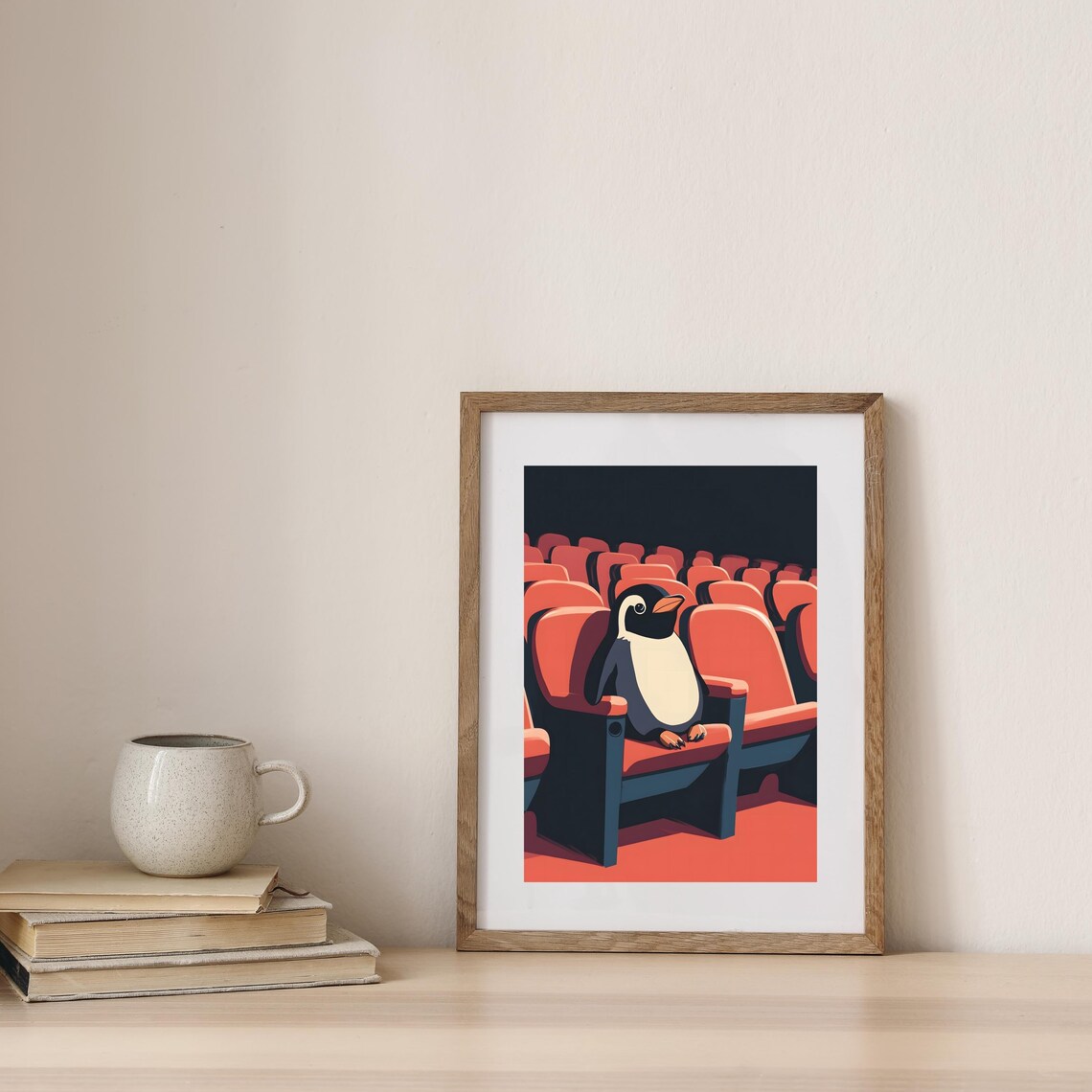 Penguin At The Theater Red Seats Cinema Night Animal Art Poster - Image 7